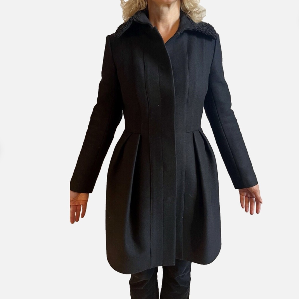 MAJE BLACK WOOL / CASHMERE BLEND OVERCOAT, SIZE 36